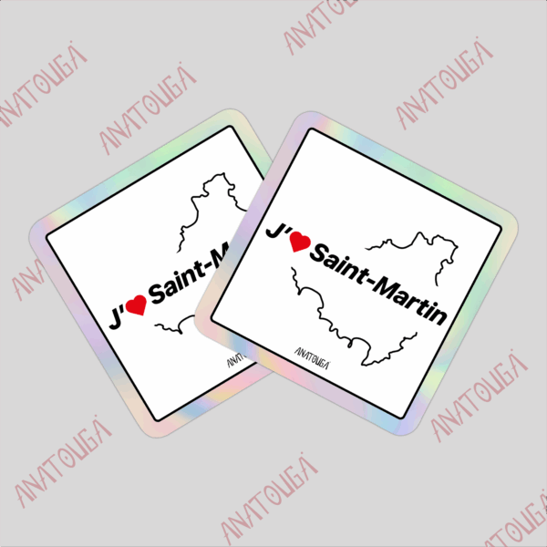 Deux Stickers "J'aime Saint-Martin" Coeur rouge