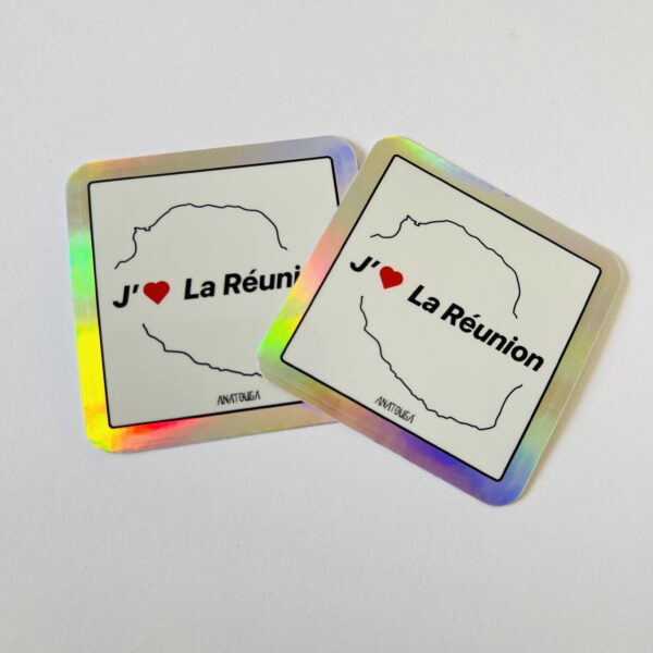 2 x Sticker « J’aime La Réunion » – Coeur rouge – Image 2